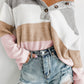 Loose Colorblock Knitted Henley Sweater