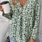 Polka Dot Print Button Front V Neck Blouse