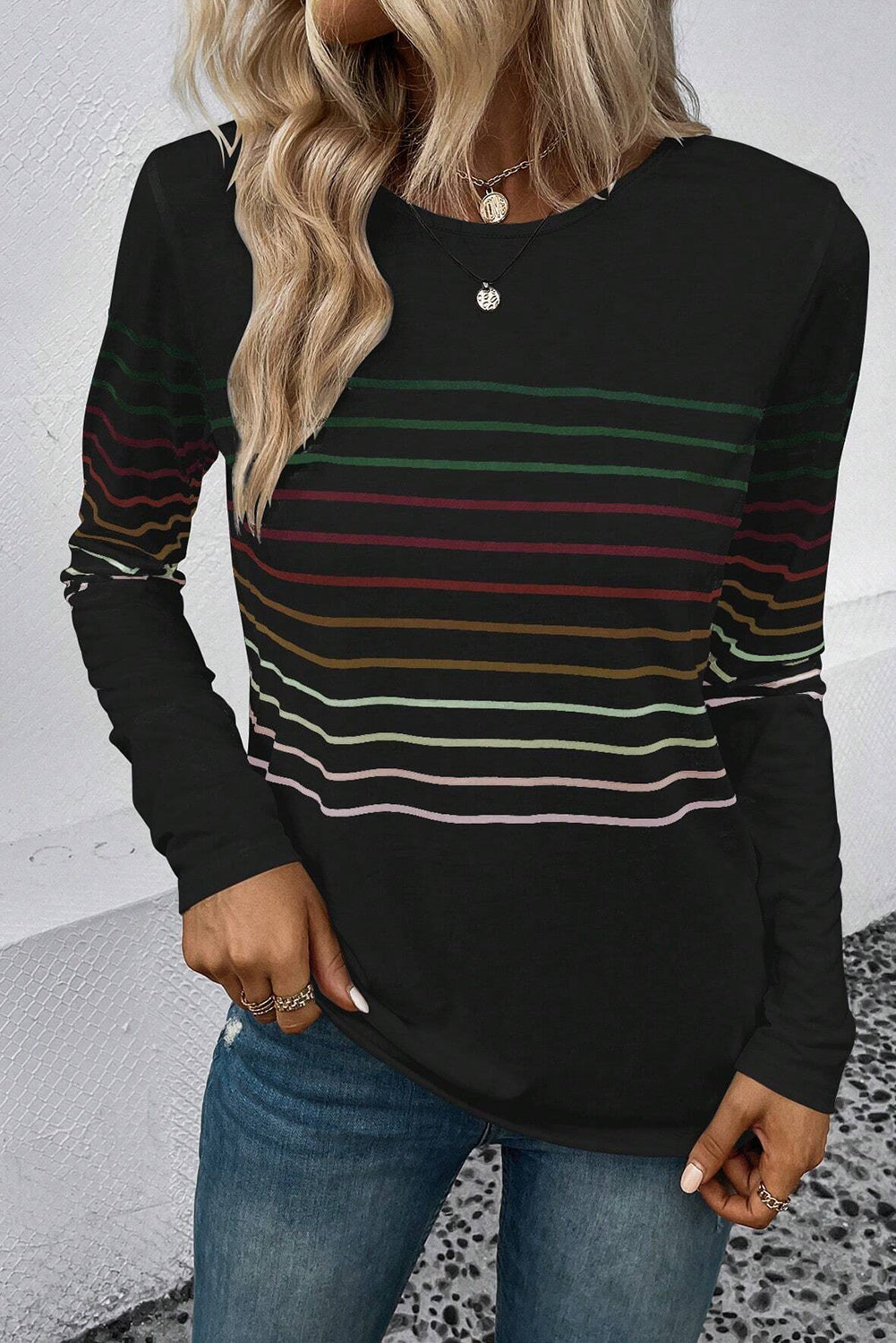 Striped Crew Neck Long Sleeve Top