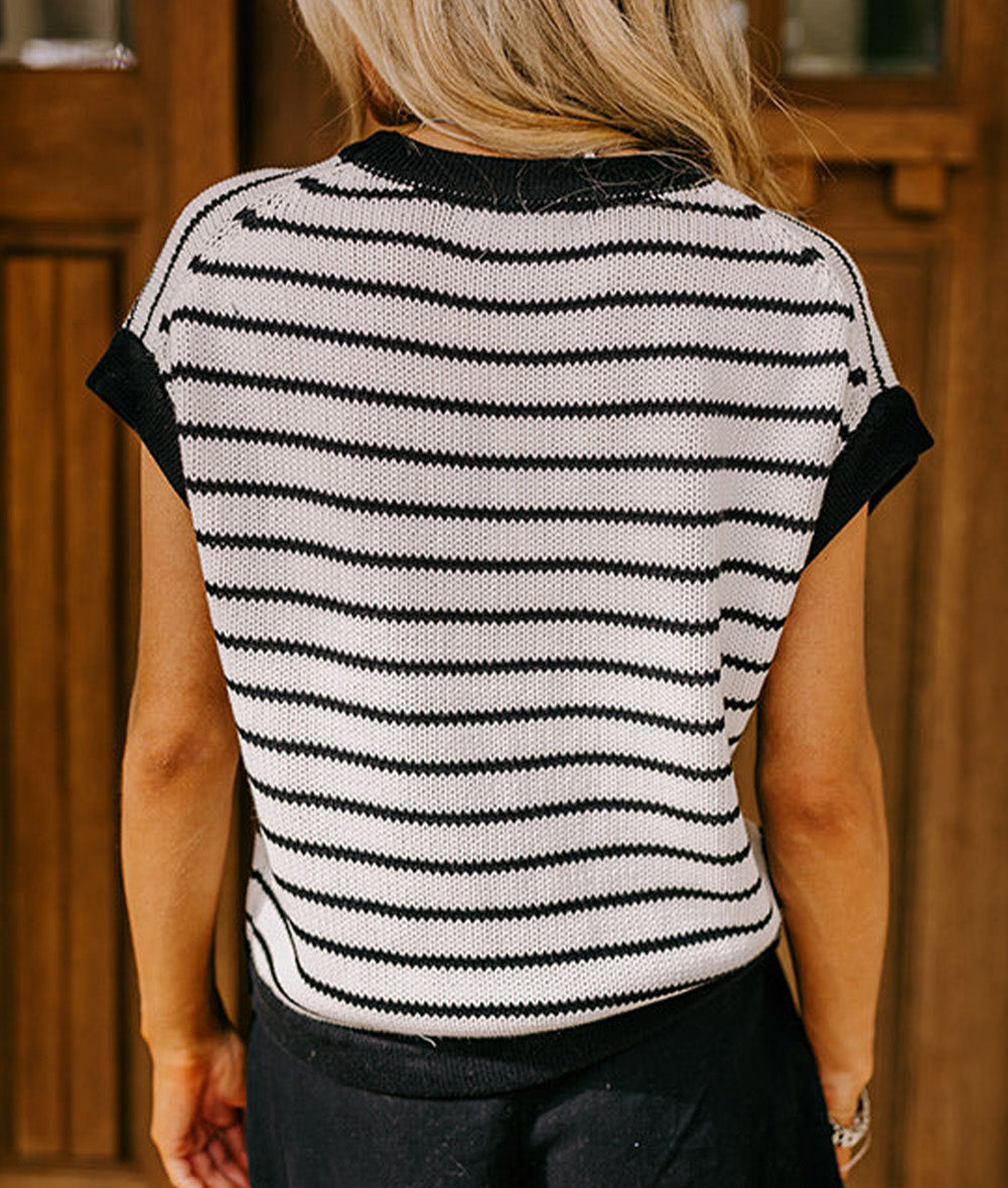 Stripe Loose Knit Short Sleeve Sweater