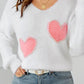 Pearl Beaded Heart Pattern Fuzzy V Neck Sweater