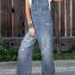 Distressed Bib Pocket Wide Leg Denim Overall