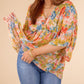 Abstract Print Drape Sleeve V Neck Plus Size Babydoll Blouse