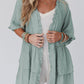 Ruffled Trim Half Sleeve Open Front Kimono