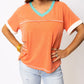 Contrast Trim Exposed Seam V Neck T-shirt