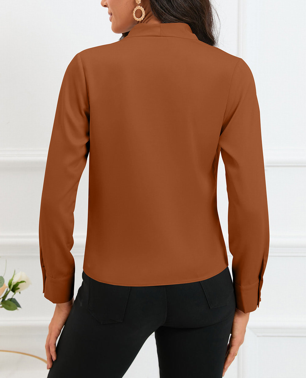 Solid Wrap V Neck Long Sleeve Top