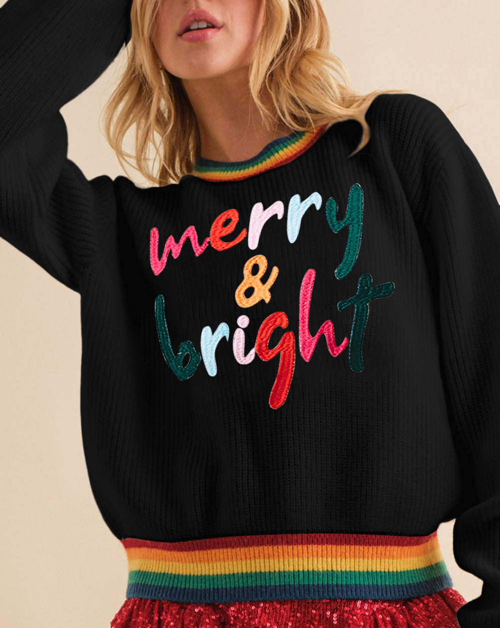 Merry & Bright Colorful Stripes Trim Sweater