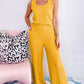 Crinkled U Neck Tank Top and Wide Leg Pants Set