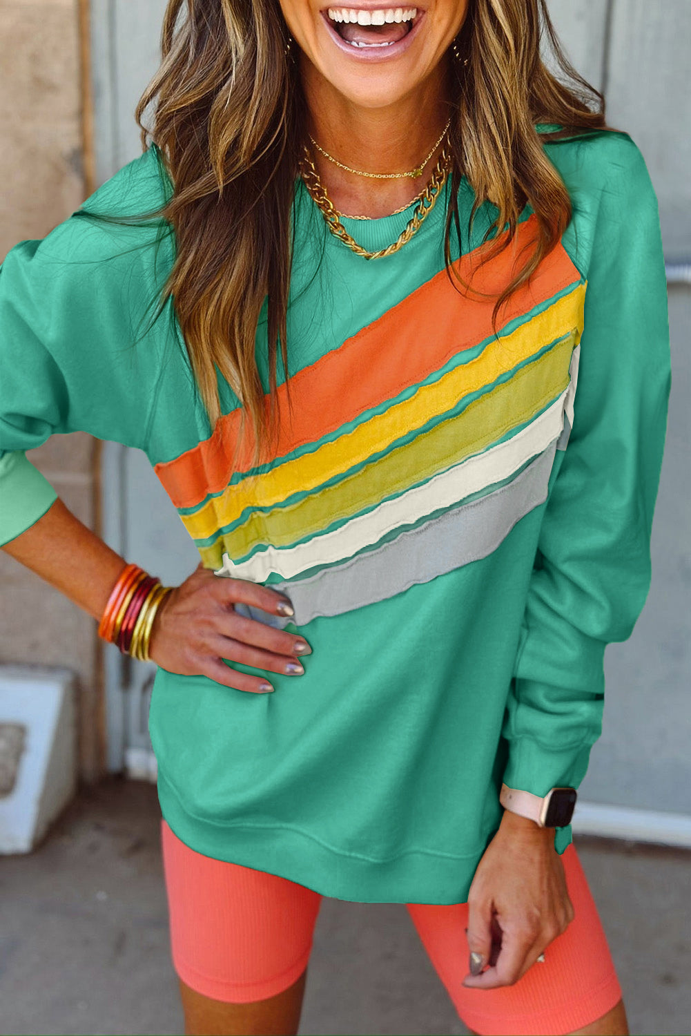 Rainbow Colorblock Striped Pullover Sweatshirt