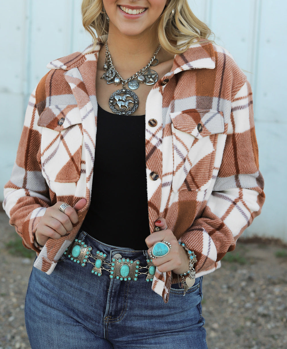 Honeycomb Plaid Flap Pockets Shacket