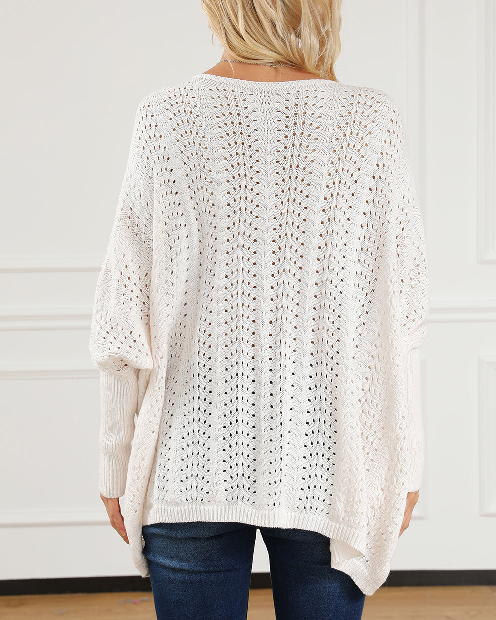 Ribbed Hollow Knit Dolman Sleeve Sweater