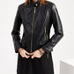 Quilted Detail Zip Leatherette Moto Jacket