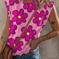 Flower Print Round Neck Cap Sleeve T Shirt