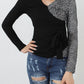 Contrast Printed Tie Side Wrapped Long Sleeve Top