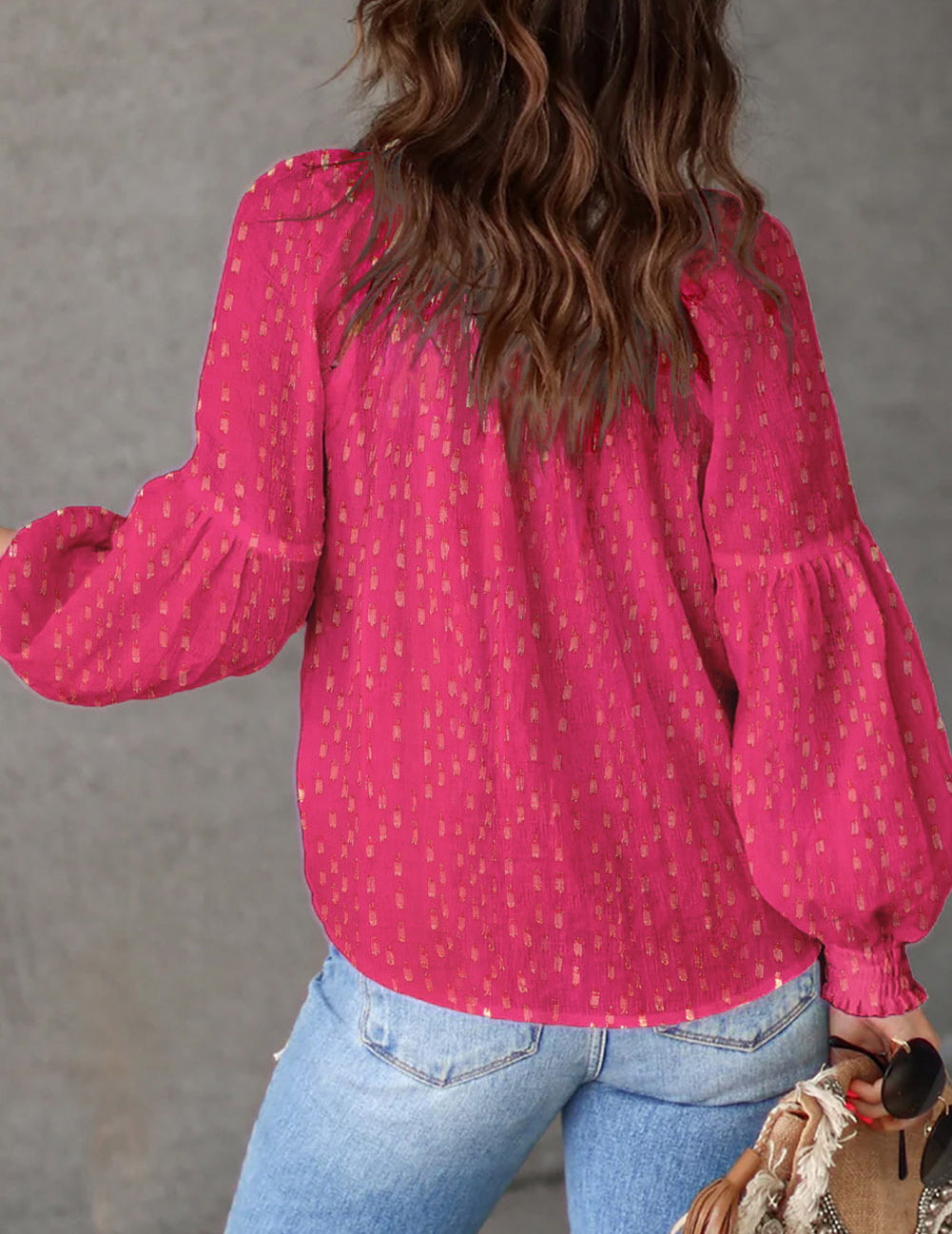 Rose Printed Tassel Tie Blouse