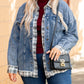 Plaid Hem Splicing Plus Size Denim Jacket