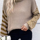 Striped Plaid Patchwork Waffle Knit Turtleneck Sweater