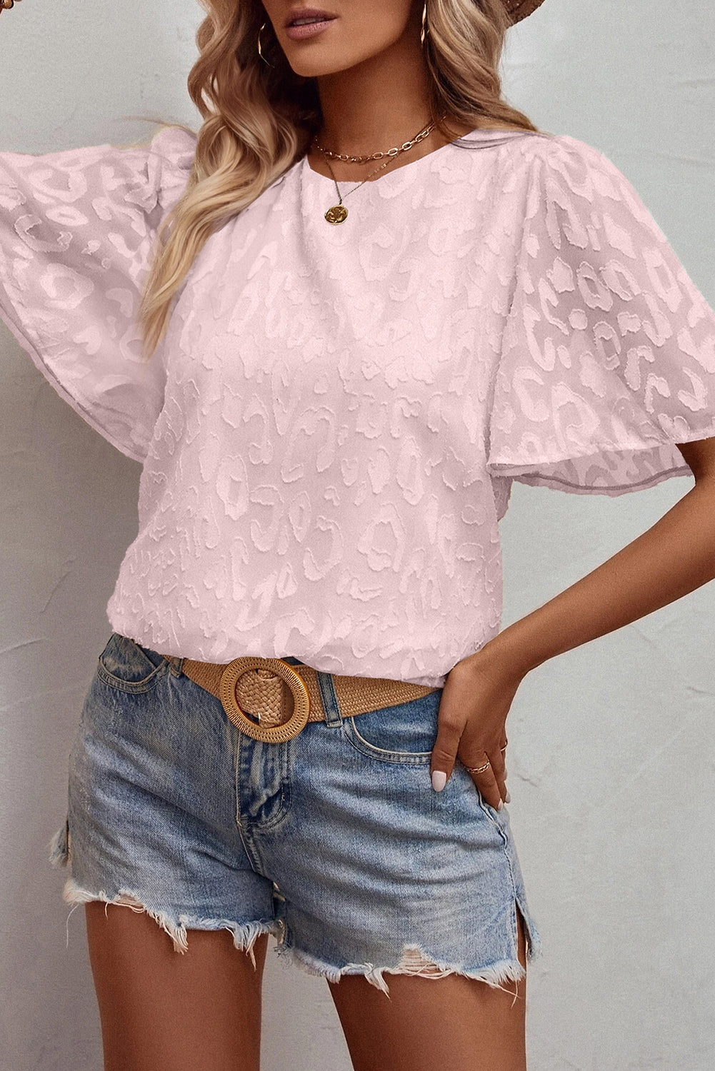 Elegant Jacquard Butterfly Sleeve Blouse