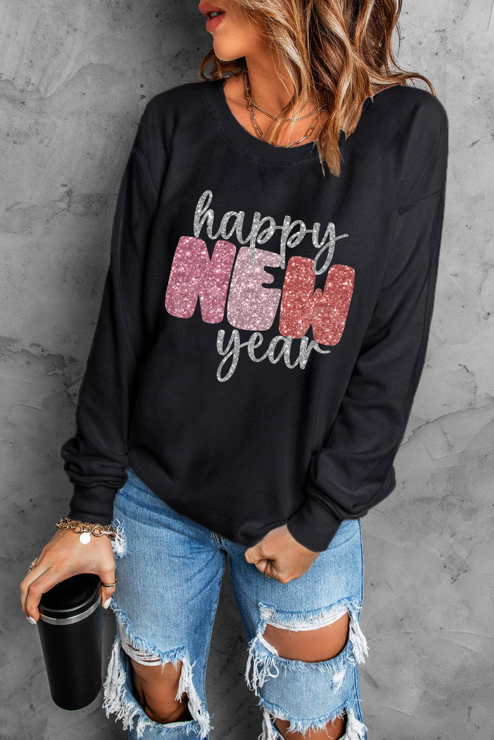 Glistening Happy New Year Graphic Sweatshirt