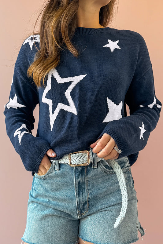 Star Pattern Drop Shoulder Knitted Sweater