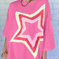 Colorblock Star Patched Half Sleeve Oversized Tee