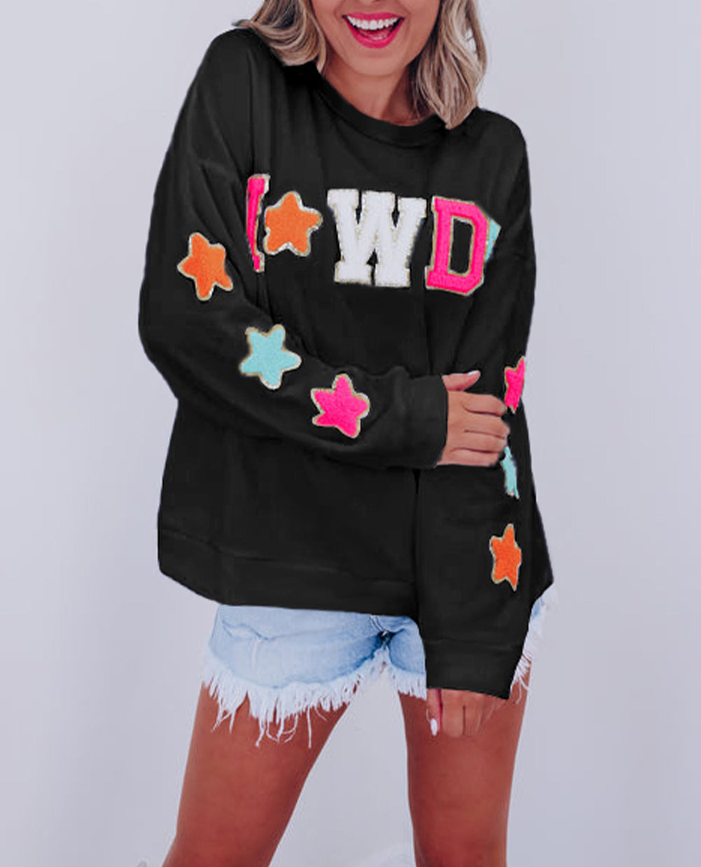 Glitter Howdy Patch Graphic Casual Sweatshirt