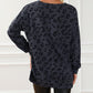 Leopard Print Button Split Neck Waffle Sweatshirt