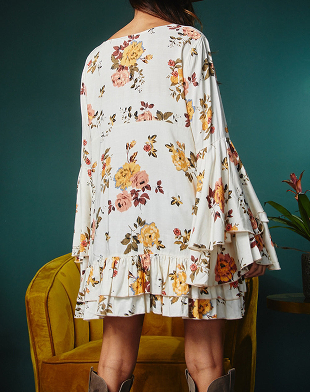 Floral Print Layered Sleeve Mini Dress