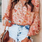 Floral Print Ruffled Bell Sleeve V Neck Bodysuit