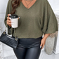 Plus Size V Neck Textured Knit Dolman Top