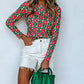 Retro Floral Print Stretchy Long Sleeve Top