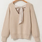Lantern Sleeve V Neck Knot Back Sweater