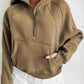 Zip Up Stand Collar Ribbed Thumbhole Sleeve Sweatshirt