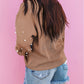 Blossom Pearled Sleeves Drop Shoulder Round Neck Pullover Sweatshirt