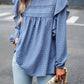 Lace Eyelet Ruffle Shoulder Long Sleeve Blouse
