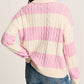 Stripe Cable Knit Collared Henley Sweater