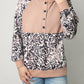 Print Buttoned Neckline Raglan Sleeve Hoodie