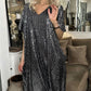 Sequin V Neck Dolman Sleeve Shift Dress