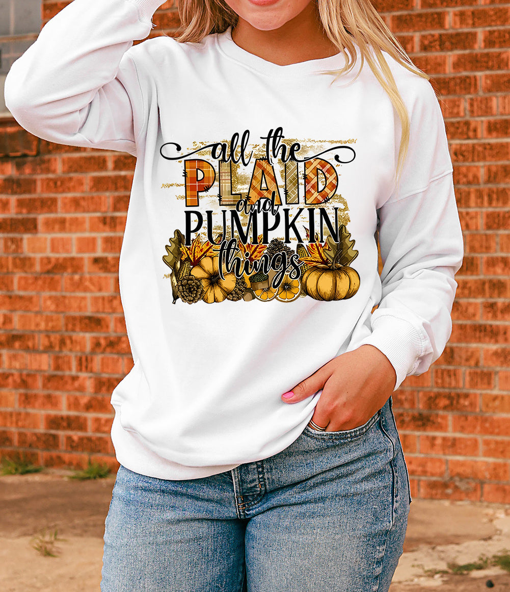 Plaid and Pumpkin things Print Graphic Sweatshirt