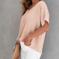 Solid V Neck Short Sleeve Blouse