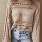 Hollow-out Cable Knit Cropped Sweater