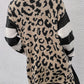 Stripe Sleeve Leopard Print Open Front Cardigan With Pockets