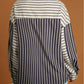 Stripe 2-tone Patchwork Half Buttons Chest Pockets Casual Blouse