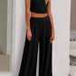 Textured Sleeveless Crop Top and Wide Leg Pants Outfit