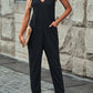 Textured Sleeveless V-Neck Pocketed Casual Jumpsuit