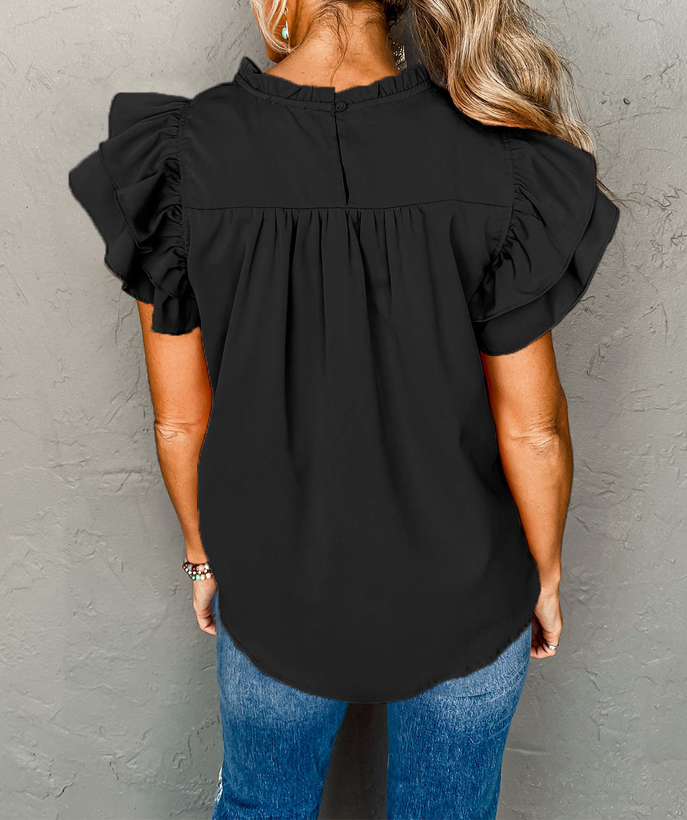 Smocked Ruffle Sleeve Blouse
