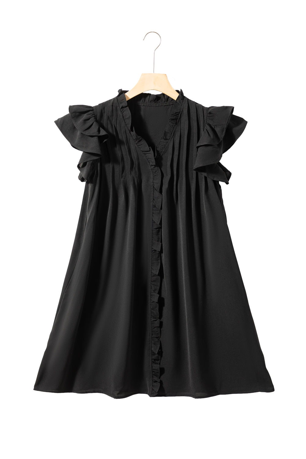Ruffle Sleeve V Neck Frilled Shift Dress