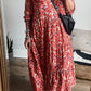 Plus Size Abstract Print Notch V Neck High Waist Maxi Dress