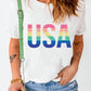 Colorful USA Print Crewneck Casual T Shirt