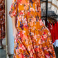 Abstract Print Pleated Half Sleeve Buttoned Maxi Dress